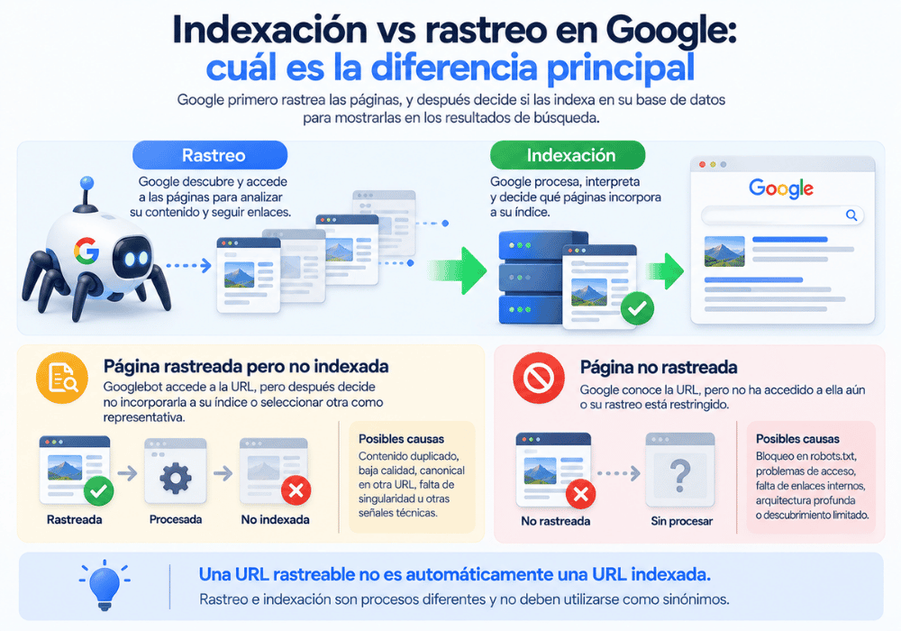 Indexación vs rastreo en Google cuál es la diferencia principal