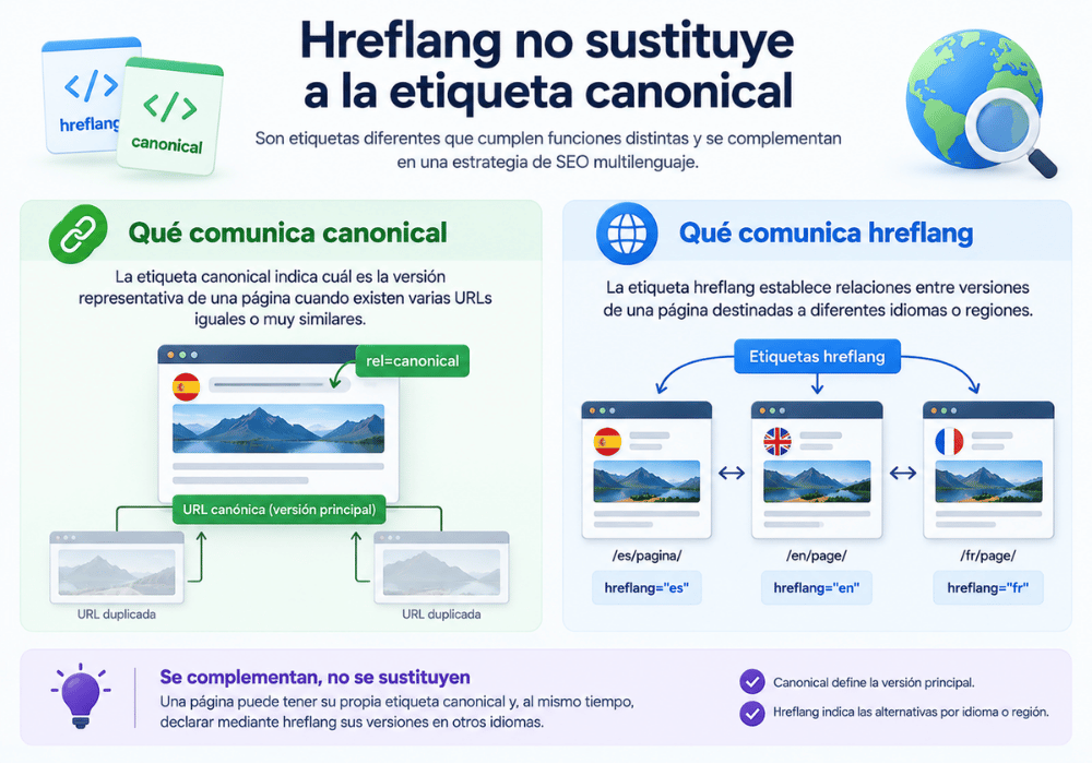SEO multilenguaje Hreflang no sustituye a la etiqueta canonical